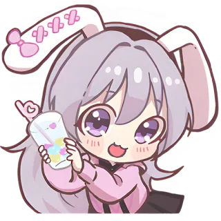 🍹 Anime, Kawaii, Konijn, Meisje, Schattig, Drankje, Chibi, Cartoon telegram sticker