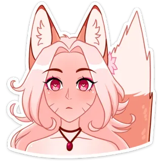 🤨 fox girl, anime, sticker, kemonomimi, cute, pink whatsapp sticker