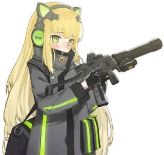 😍 anime girl, gun, weapon, character, military, earphones whatsapp sticker