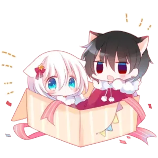 🎁 chat, kawaii, mignon, animé, chibi, boîte, animaux telegram sticker