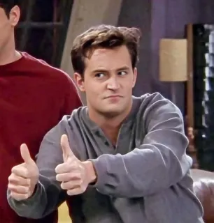 👍 Chandler Bing Friends chandler bing, matthew perry, friends, pouce levé, sitcom, années 90, série télé whatsapp sticker