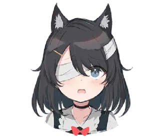 😦 Anime meisje, Gewond, Verband, Eén oog, Kawaii, Kattenoortjes telegram sticker