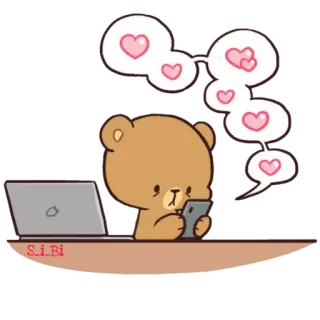 💞 orso, laptop, cuori, amore, cartoni animati, carino, kawaii telegram sticker