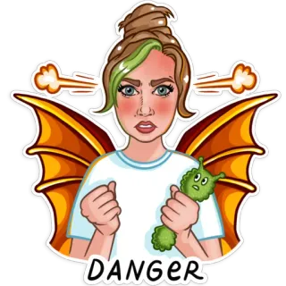 😡 DANGER dessin animé, colère, danger, monstre, fille, vecteur telegram sticker