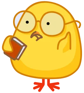 😏 chick, bird, book, glasses, cartoon, nerd, smart telegram sticker