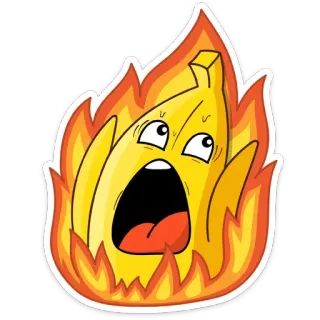 😱 Banane, Feuer, Cartoon, Flammen, Frucht telegram sticker