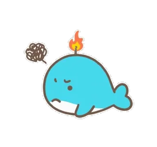 🐳 고래, 화난, 만화, 불, 파란색, 귀여운 telegram sticker