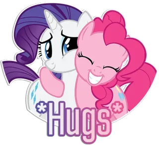 🤨 Pinkie Pie My Little Pony Hugs my little pony, pinkie pie, rarity, amistad, pony, abrazo, dibujos animados telegram sticker