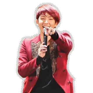 😂 นักร้อง, นักแสดง, ไมโครโฟน, เสื้อแจ็คเก็ตสีแดง, เพลง, ความบันเทิง whatsapp sticker