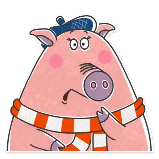 😳 porco, animal, desenho animado, personagem, cachecol, boina telegram sticker