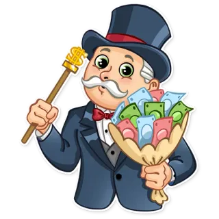 💐 Mr. Monopoly Monopoly Geld, reich, Cartoon, Monopoly, Spiel, Geschäftsmann telegram sticker