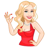 👌 woman, blonde, cartoon, greeting, waving, red dress telegram sticker