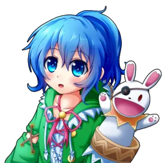 😯 anime, cartoon, cute, puppet, blue hair, fantasy telegram sticker