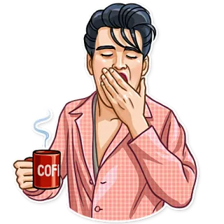 ☕️ COFFEE 咖啡, 打哈欠, 早上, 困, 男人 telegram sticker