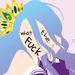 😐 what the FUCK anime, hình bóng, xúc phạm, biểu cảm, vương miện, tóc xanh whatsapp sticker