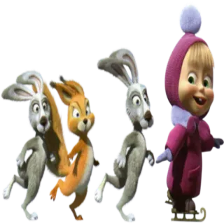 ⛸ Masha Masha and the Bear kartun, animasi, Masha dan Beruang, kelinci, tupai telegram sticker