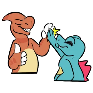 🙏 pokemon, charmeleon, totodile, high five, cartoon, anime, sticker whatsapp sticker
