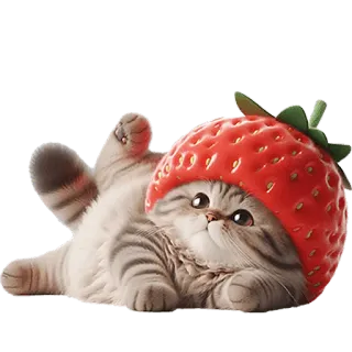 🫠 kat, kitten, aardbei, dier, schattig, grappig, sticker telegram sticker