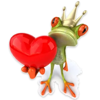 ❤ żaba, serce, korona, zwierzę, kreskówka, miłość, król telegram sticker