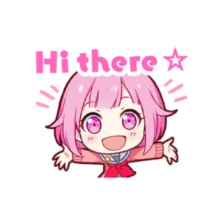 💕 Hi there Anime, Chibi, Capelli Rosa, Carino, Saluto telegram sticker