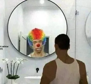 🌟 clown, mirror, reflection, sad, costume, makeup telegram sticker