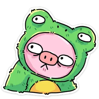 👀 青蛙, 猪, 服装, 卡通, 搞笑, 可爱, 动物 telegram sticker