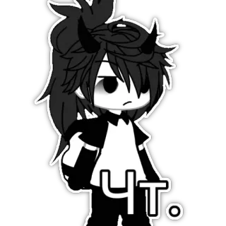 😳 Чт. Gacha, Hörner, Schwarzweiß, Charakter telegram sticker