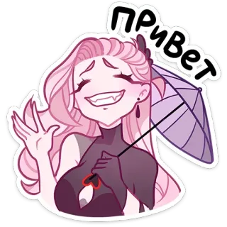 👋 Привет hallo, zwaaien, anime, vrouw, groet, cartoon, paraplu whatsapp sticker