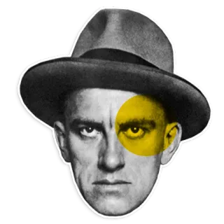👀 man, hat, face, portrait, vintage, yellow circle, eye telegram sticker