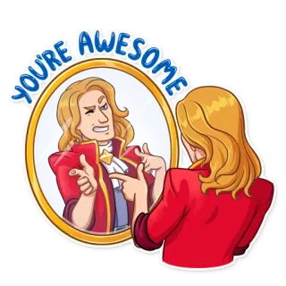 👈 YOU'RE AWESOME круто, зеркало, отражение, позитив, любовь к себе, поддержка whatsapp sticker
