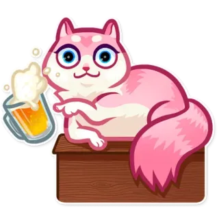 🍺 kucing, bir, minum, binatang, merah muda, imut whatsapp sticker