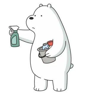 🔫 Ice Bear We Bare Bears urso desenho animado, limpeza, tarefas domésticas, urso polar, We Bare Bears, frasco de spray, doméstico telegram sticker