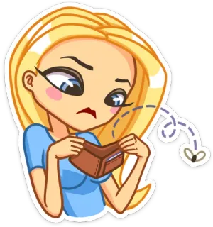 😣 portafoglio, soldi, povertà, triste, cartone animato, donna, finanziario telegram sticker