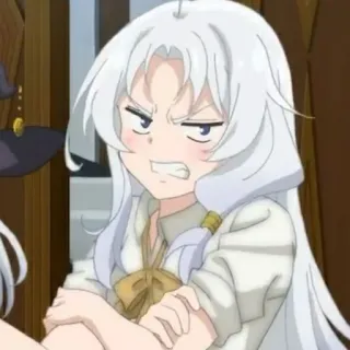 🍃 anime, angry, girl, white hair, cute, cartoon telegram sticker