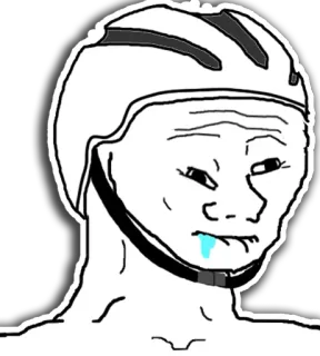 🤤 wojak, casque, vélo, mème, triste, cou telegram sticker