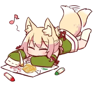 ✏️ Anime, Fille Renard, Crayon, Dessin, Mignon, Kawaii, Chibi telegram sticker