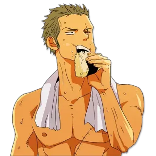 🥪 anime, food, man, towel, eating, character telegram sticker