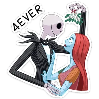 ❤️ Jack Skellington The Nightmare Before Christmas 4EVER Jack Skellington, Sally, L'étrange Noël de Mr. Jack, Gui, Amour, Pour toujours, Dessin animé telegram sticker