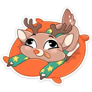 😛 กวาง, การ์ตูน, สัตว์, น่ารัก, หมอน, ผ้าพันคอ, ดาว telegram sticker