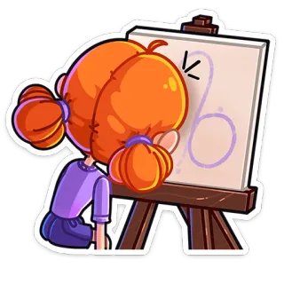 🤭 girl, artist, drawing, easel, painting, cartoon whatsapp sticker