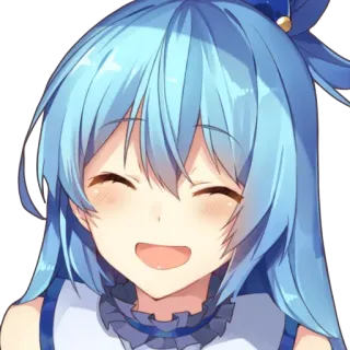 😄 Aqua аниме, девушка, милая, улыбается, голубые волосы, персонаж telegram sticker