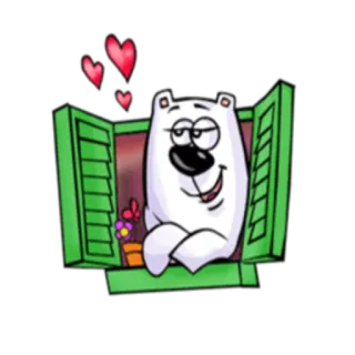 ❤️ мультяшный медведь, окно, сердечки, цветы, милый, анимация, наклейка telegram sticker