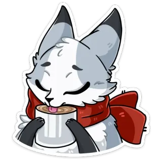 ☕️ lis, zwierzę, słodki, kawaii, szalik, napój, kawa, zima telegram sticker