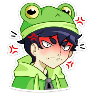 😠 生气, 青蛙帽, 动漫, 卡通, 沮丧 whatsapp sticker
