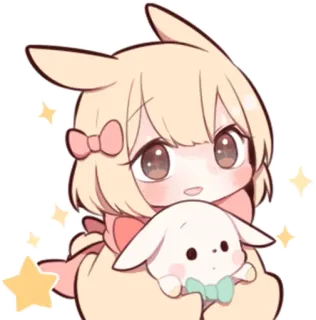 😃 애니메이션, 귀여운, 여자, 치비, 카와이, 토끼, 별 telegram sticker