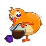 😴 птица, кофе, уставший, мультфильм, утро, милый, напиток whatsapp sticker