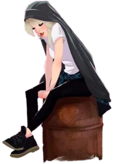 😌 Аниме, Девушка, Сидящая, Худи, Подросток, Стиль telegram sticker