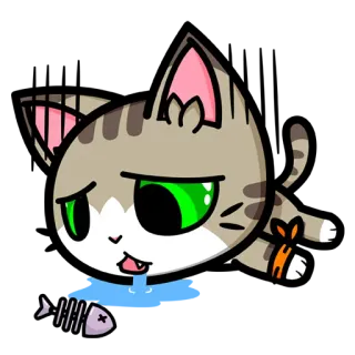 🤤 gato, dibujo animado, lindo, mascota, pez, animal, pegatina telegram sticker