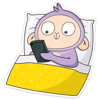 🙂 Affe, Smartphone, Bett, Cartoon, Tier, Schlaf, Handy, Lesen telegram sticker