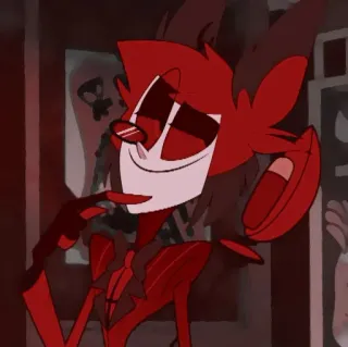 🧨 Alastor Hazbin Hotel animato, demone, rosso, sorridente, cartone animato, hotel telegram sticker
